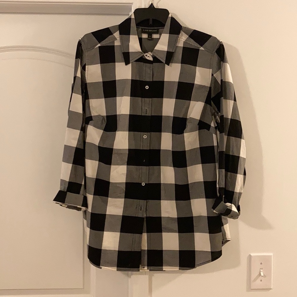 Lane Bryant Black and White Buffalo Plaid Shirt